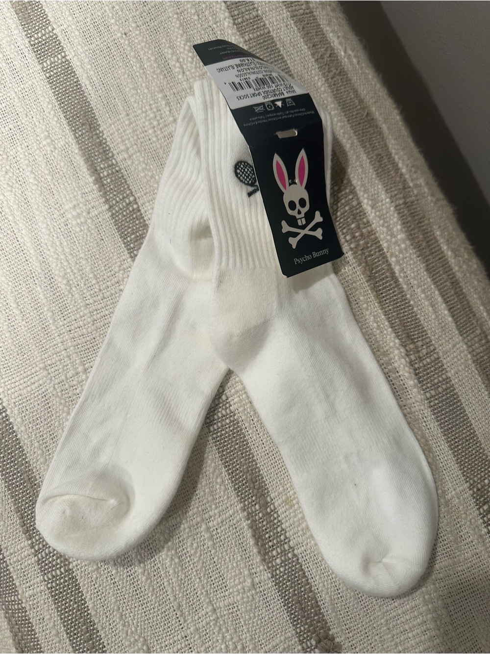 Psycho Bunny Adult White Crew Sports Socks with Tennis Logo NWT!!